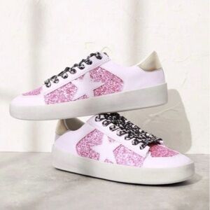 Pink Glitter Star Platform Sneakers